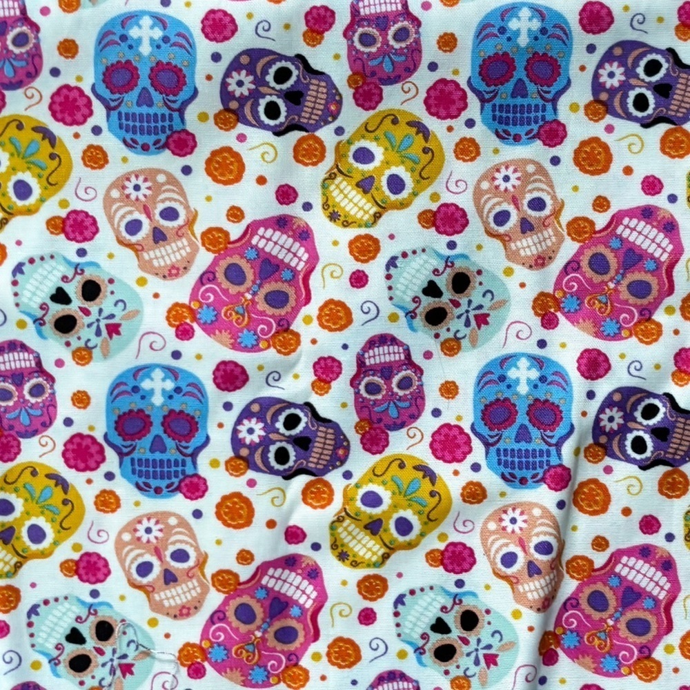 Sugar Skull Dia De Los Muertos Fabric Material Colorful Whimsy Day Of The Dead